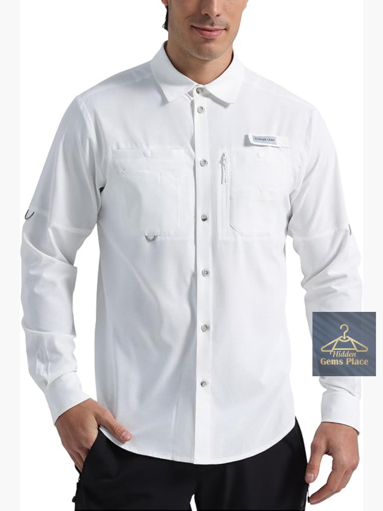 Men's Upf 50+ Uv Protection Long Sleeve Quick Dry Fishing Shirt With 6 Pockets